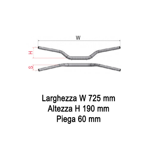 Manubrio piega alta diametro 22 larghezza 725 mm