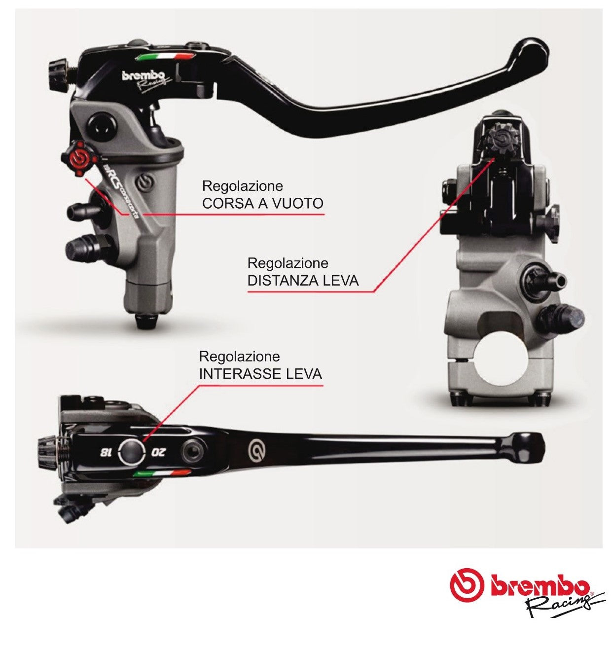 Pompa freno radiale Brembo 17 RCS Corsa Corta + Kit Serbatoio freno nero fumè