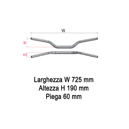Manubrio piega alta diametro 22 larghezza 725 mm